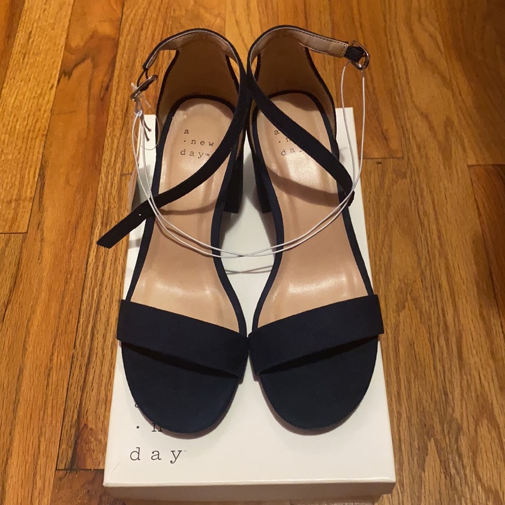 Navy blue heeled sandals